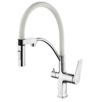 Смеситель д/кухни Lemark Comfort LM3074С-White с гибким изливом, с подкл. к фильтру, хром/белый
