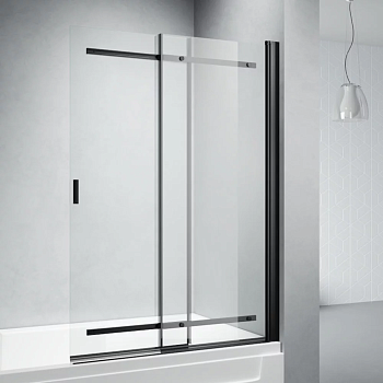 Шторка на ванну Veconi Palau PL-88B 1000x1400 черный стекло прозрачное PL88B-100-01-C9