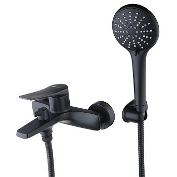 Смеситель д/ванны Lemark Bronx LM3714BL коротк. излив, дивертор с кер. пласт., с аксесс., черный