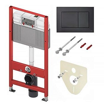 Инсталляция для унитаза TECE Base, шпильки к стене, звукоизоляция и клавиша черный матовый