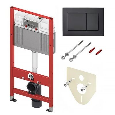 Инсталляция для унитаза TECE Base, шпильки к стене, звукоизоляция и клавиша черный матовый