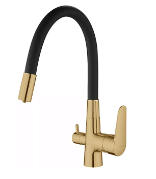 Смеситель для кухни Esko "Coral" с подключением к фильтру, черный-золото арт. CL03GB