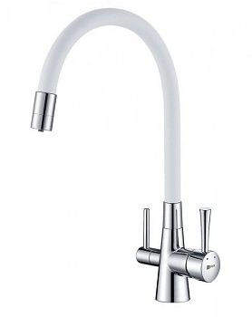 Смеситель д/кухни Lemark Comfort LM3075С-White с гибким изливом, с подключением к фильтру, бел/хром