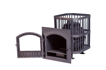 Печь банная чугунная "Сибирь-24". Каминная дверца "Сибирь" (сетка)