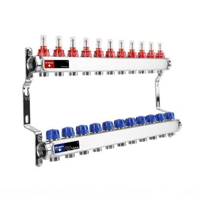 Коллекторная группа с расходомерами Varmega VM15111 ВР 1", на 11 контуров 3/4" EK, нерж.сталь