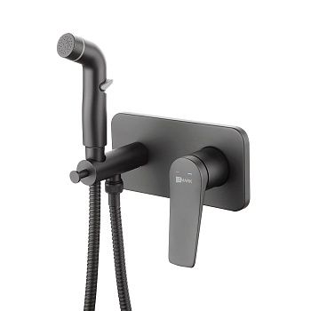 Смеситель настенный Lemark Bronx LM3720BL с гигиеническим душем, встраиваемый, черный