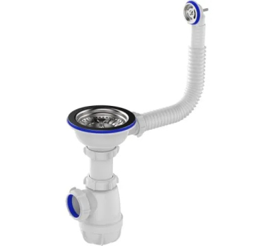 Сифон для мойки Aquant 3 1/2"х40 мм с круг. переливом бел.