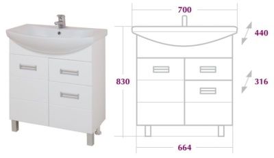 Тумба Onika Балтика 70.12, 1 ящик, 700х450х830, (умыв. Балтика 70)