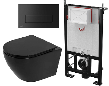 Комплект унитаз BelBagno Colora BB062CHR-MB+BB062SC-MB + инсталляция Alcaplast АM101-850 кнопка M578 общ