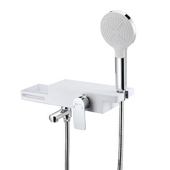 Смеситель д/ванны Lemark Unibox LM6914CW корот. излив, дивертор с кер. пласт., с аксесс., хром-белый