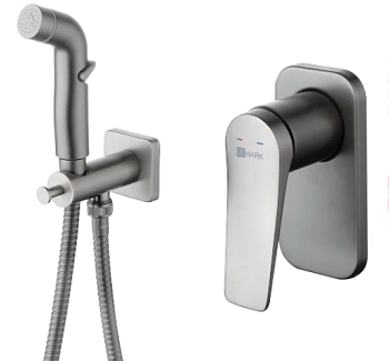 Смеситель настенный Lemark Bronx LM3719GM с гигиеническим душем, встраиваемый, графит