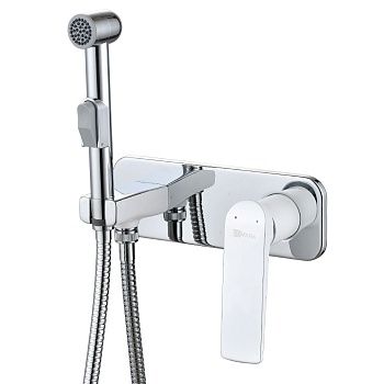 Смеситель Lemark LM5919CW Аллегро с гигиеническим душем, встраиваемый, хром/белый
